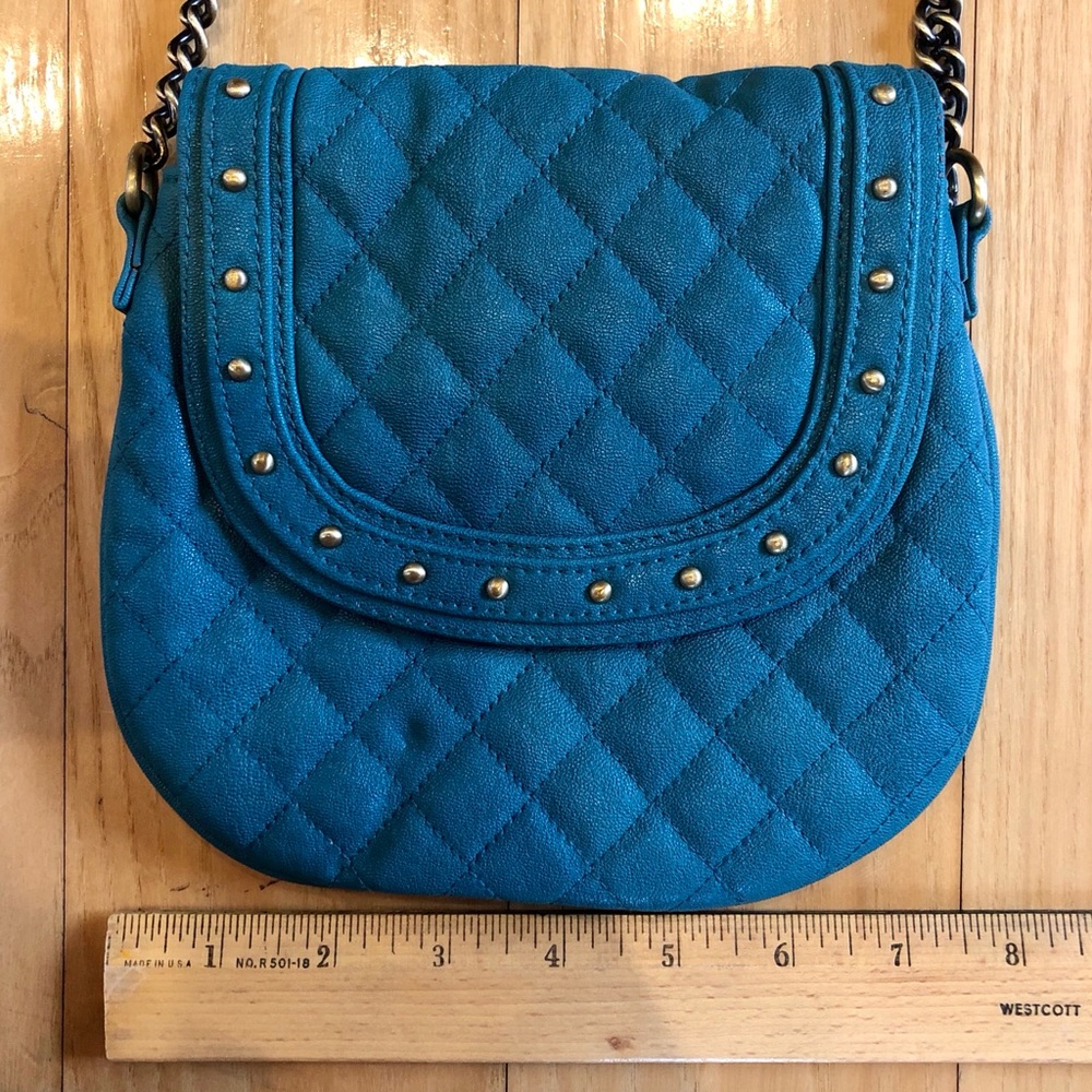 Teal Quilted Leather & Gold Studded Crossbody Bag - Picture 2 of 7